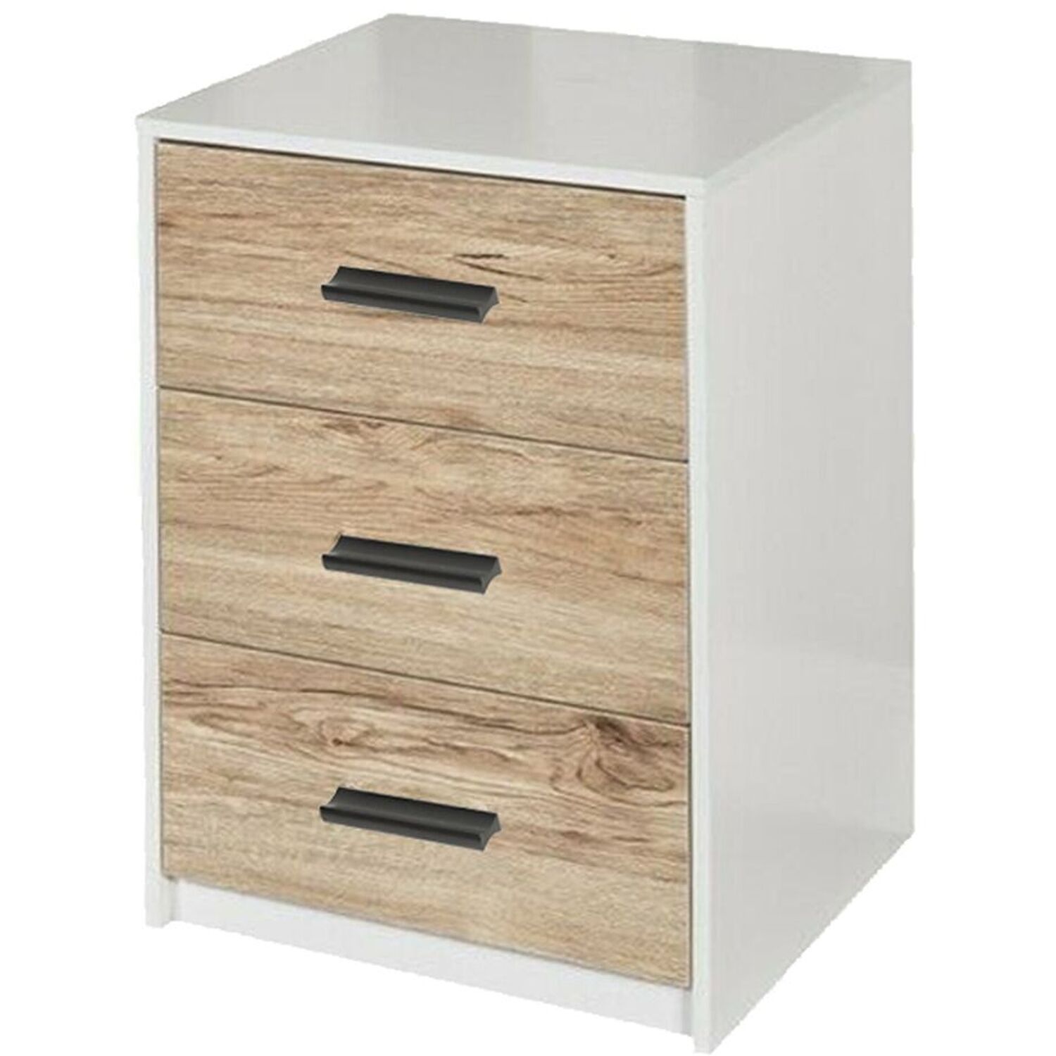 Wooden Bedside Cabinet - White Oak Drawers