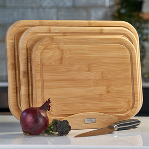 Cooks Professional 3 Piece Bamboo Chopping Board Set with Bamboo Stand