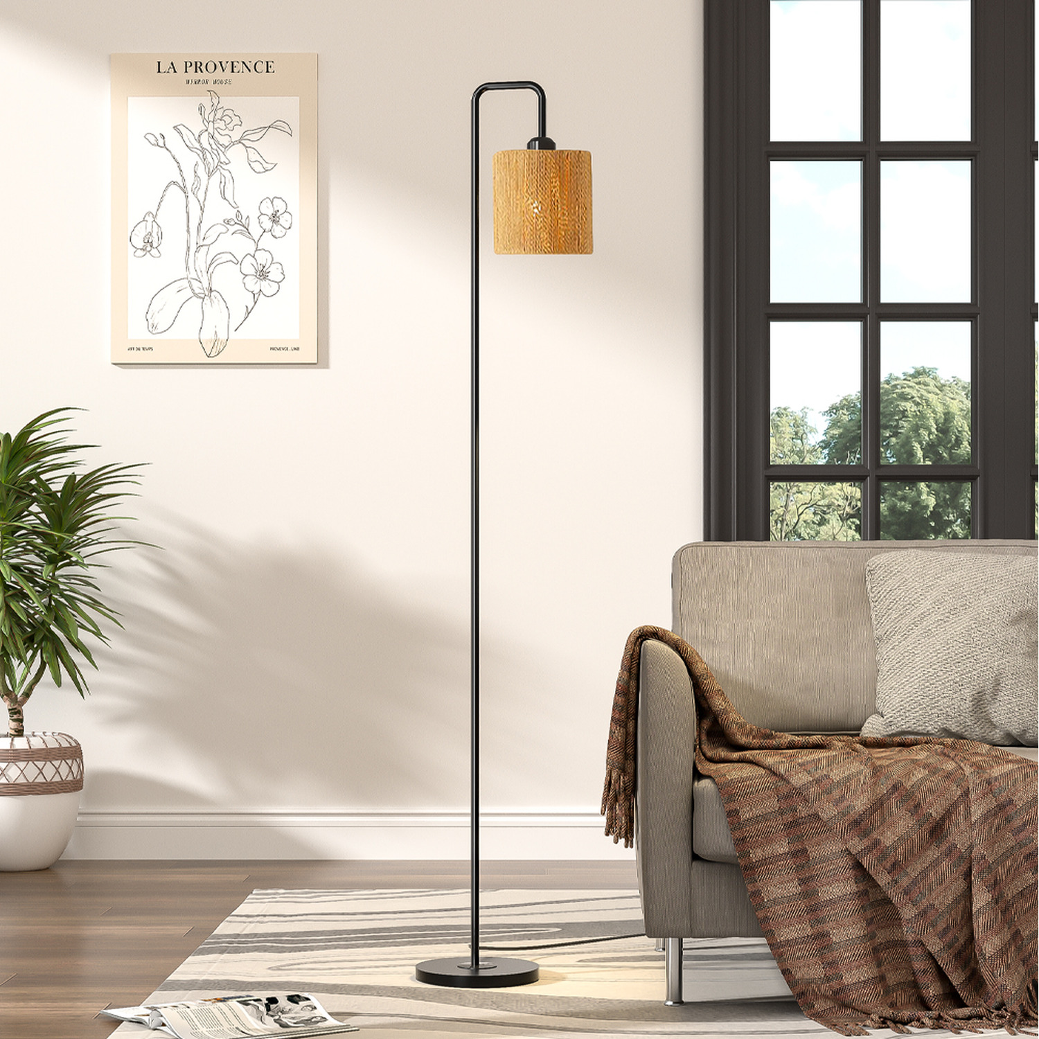 Lifeideas Metal Floor Lamp With Handmade Lampshade - Black+Brown