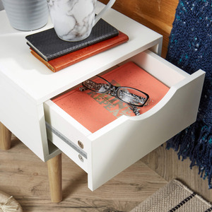 White Home Source Boden 1 Drawer Bedside Table Bedroom Storage Unit shot 7271749