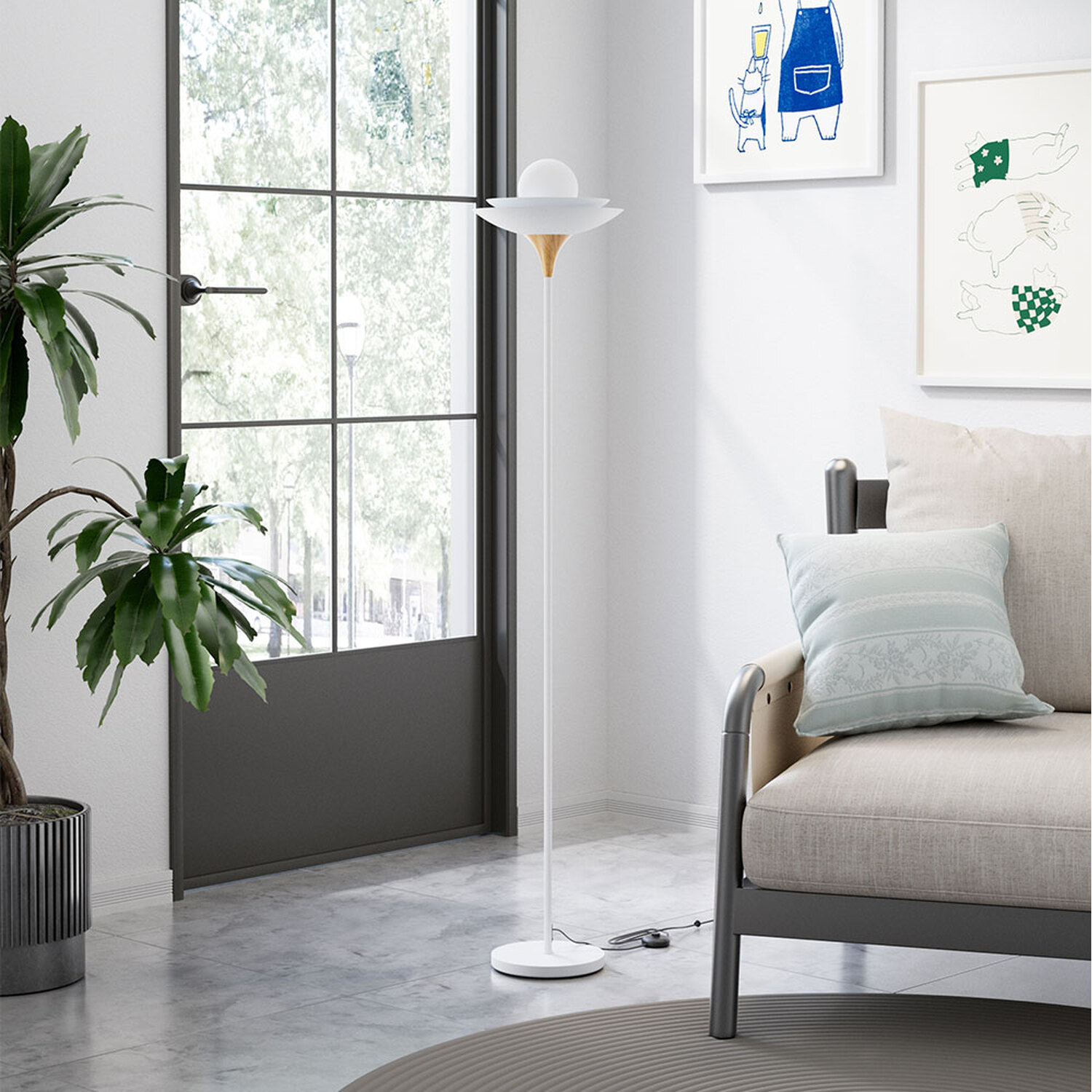 Image of Wine Glass-Shaped Single Light Floor Lamp&hellip;