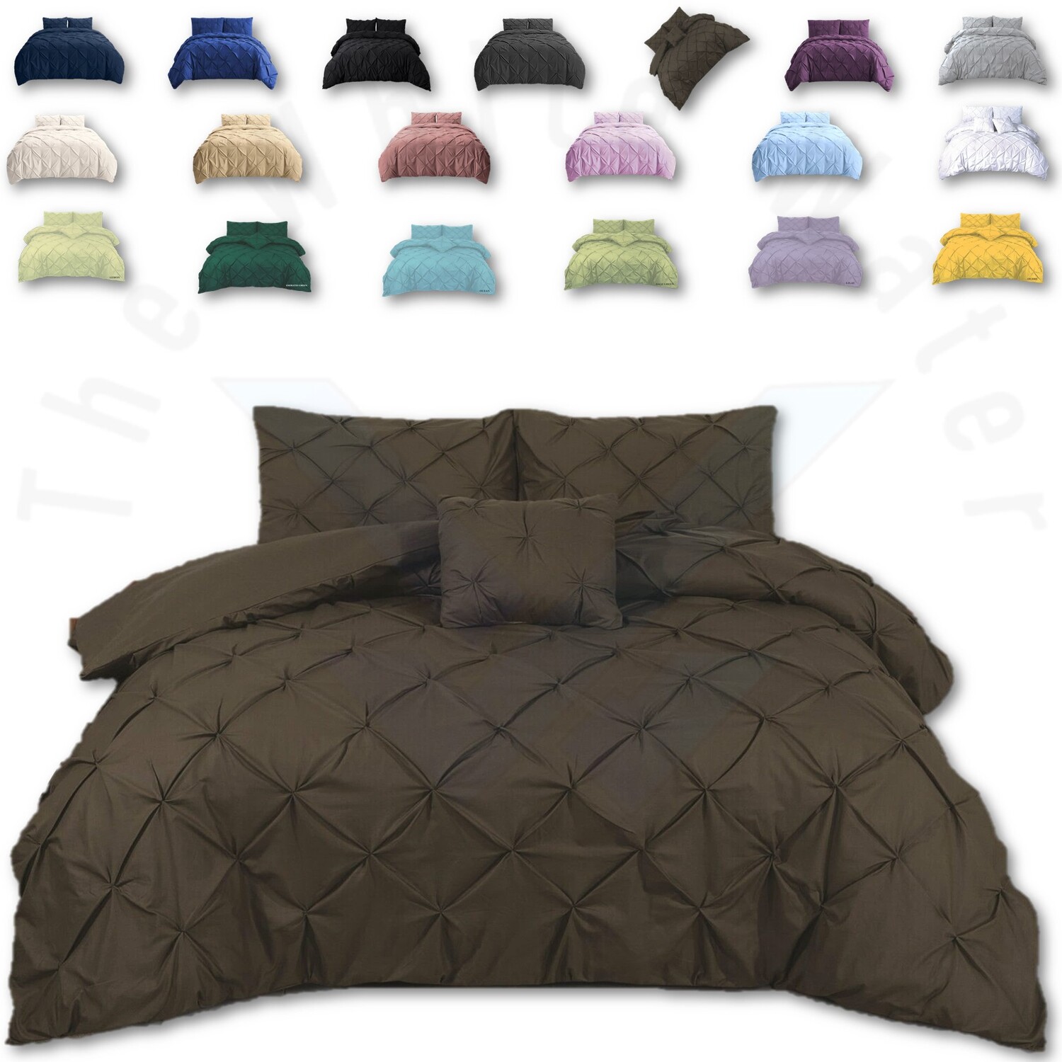 Pintuck Bedding Duvet Cover Set with Matching Pillowcases - Chocolate Brown / King