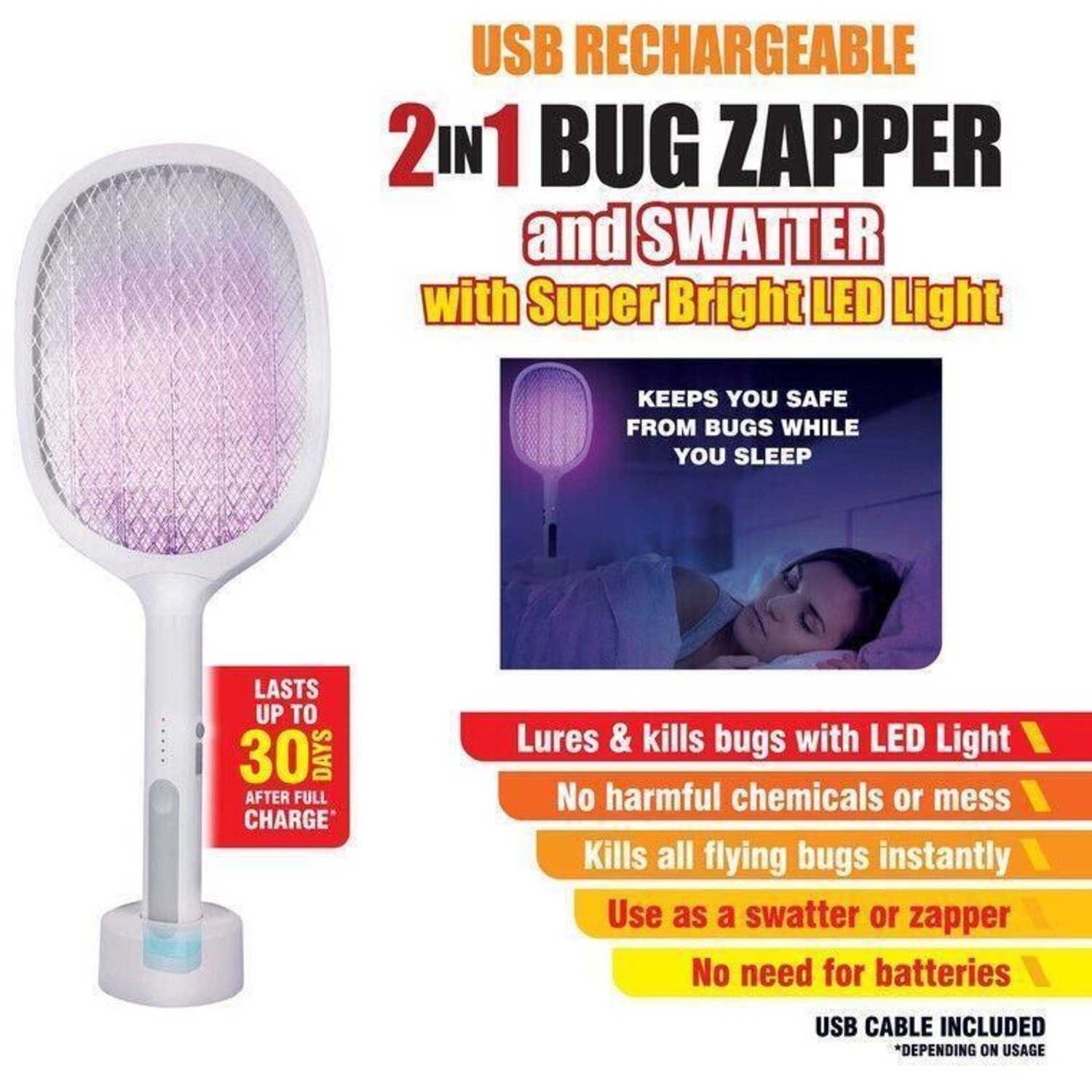 Fly Zapping Racket Rechargeable Zapper Racket Fly Swatter Mosquito Killer