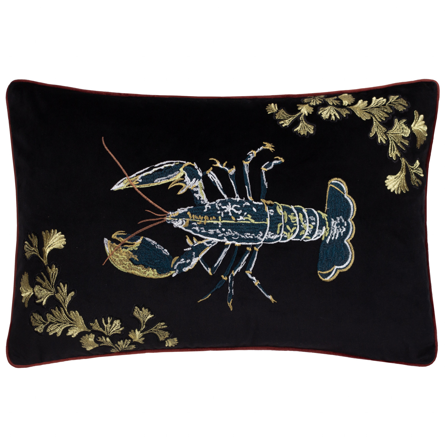 Atlantica Embroidered Velvet Cushion - Black / 100 Feather