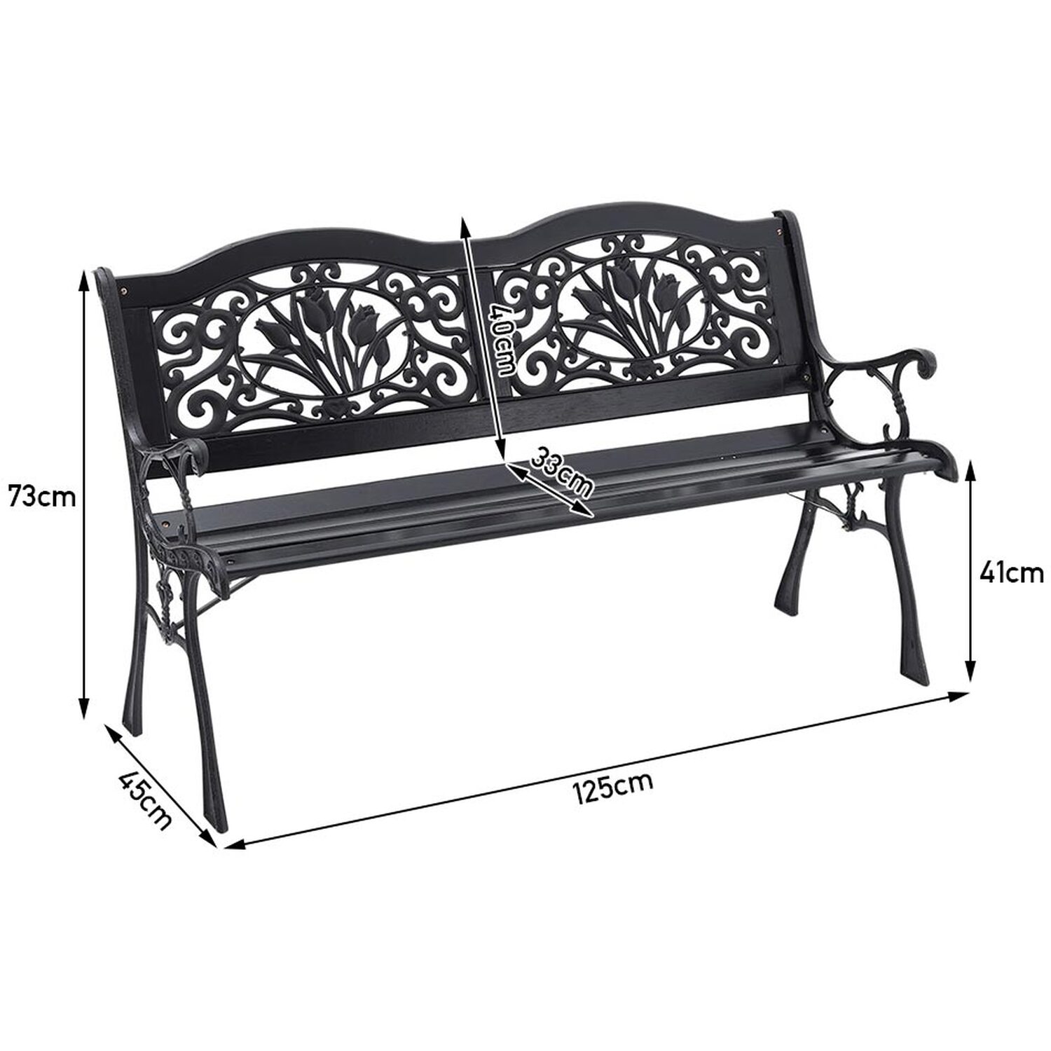 Metal Wood Outdoor Garden Bench For Patio - Black Ironwood
