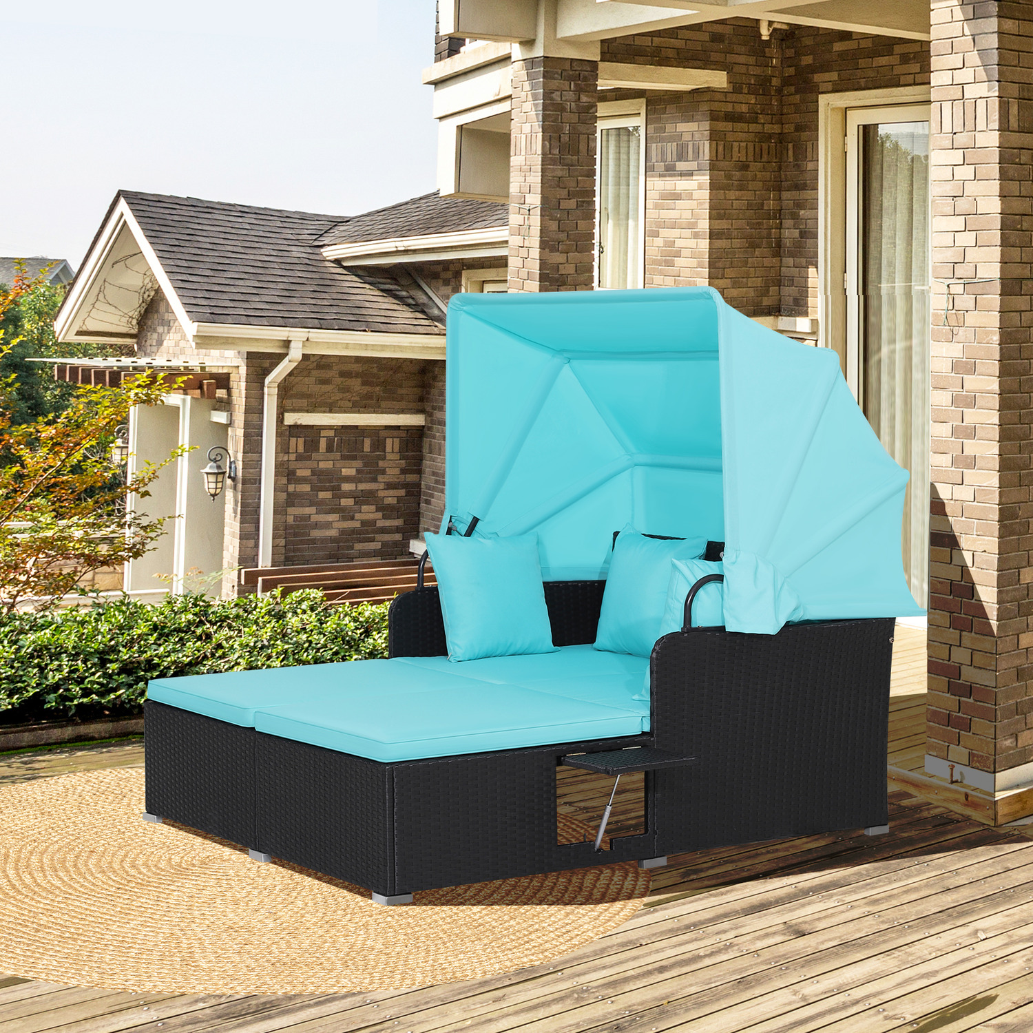 Outdoor Daybed Patio Loveseat Sofa Set - Blue