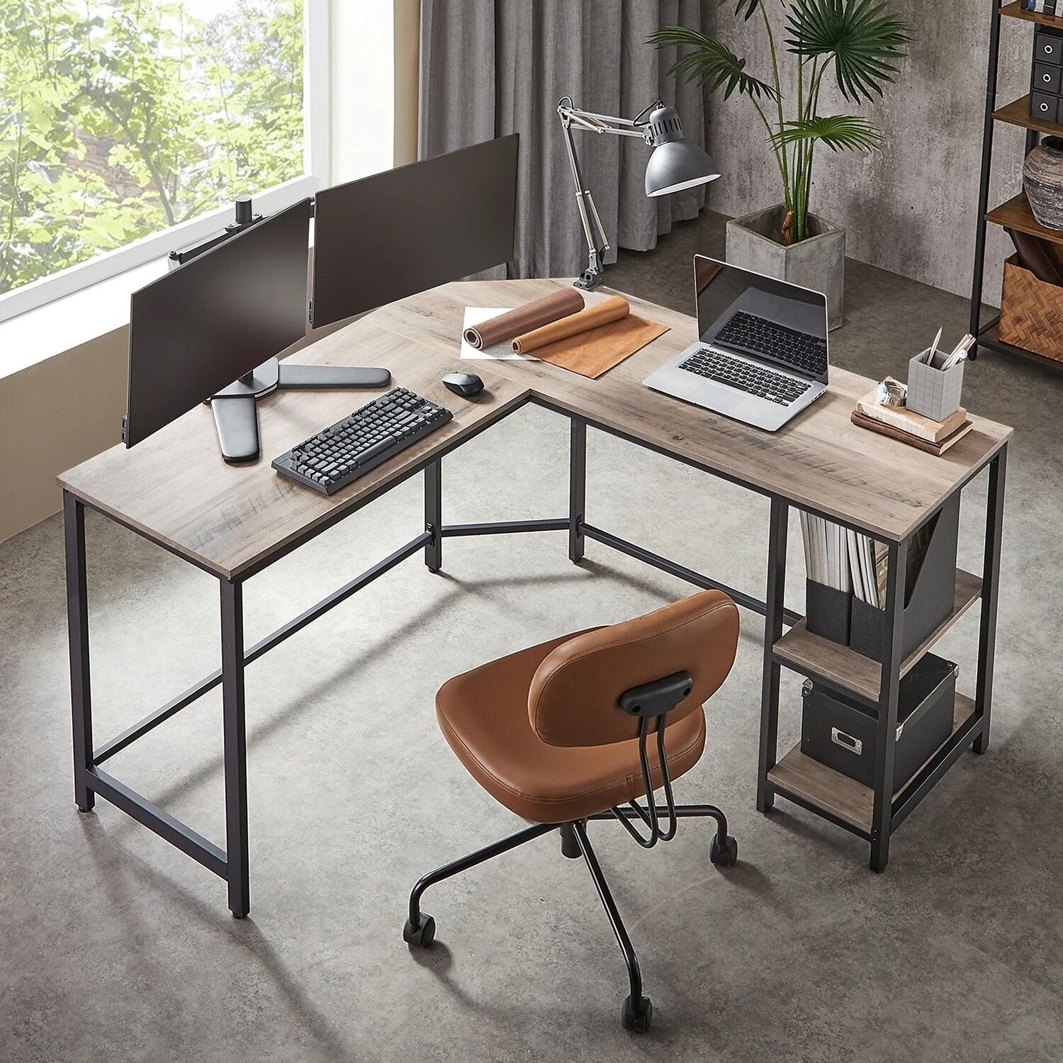 L-shaped Desk With Storage - Natural
