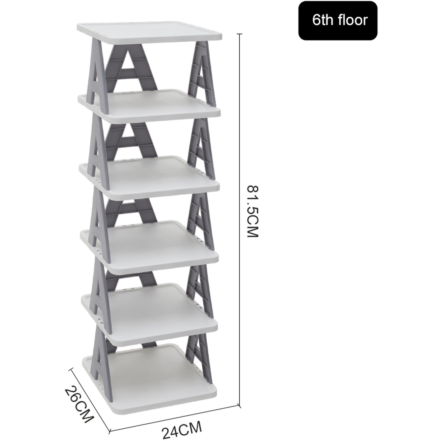 6-tier Shoe Storage Folding Plastic Rack - Grey