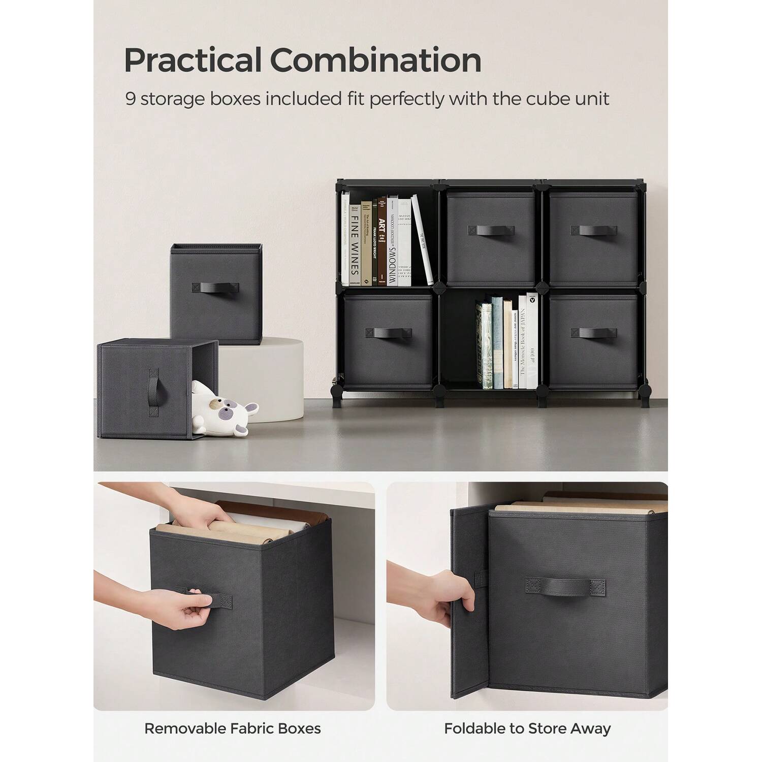 9-Cube Storage Unit with Boxes