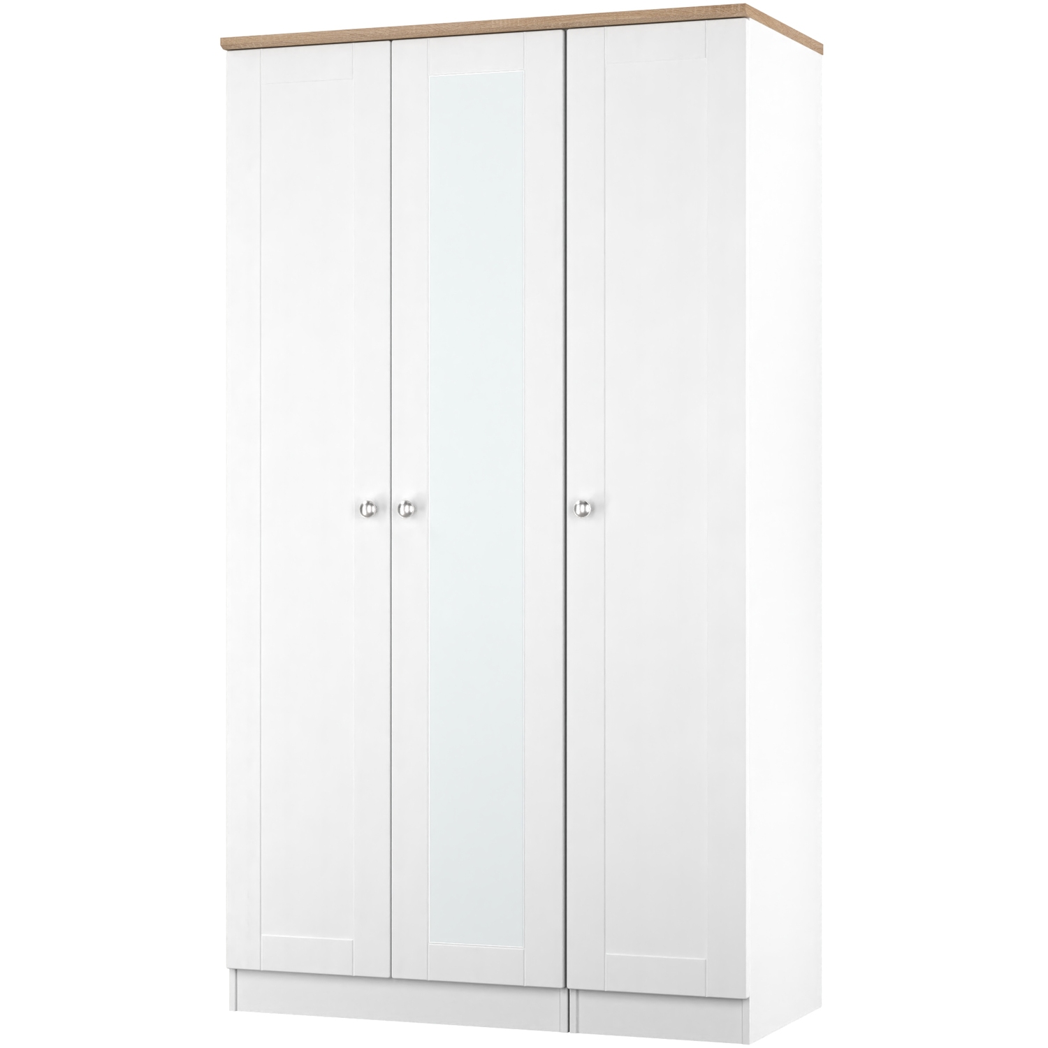 Sussex Ready Assembled Tall Triple Mirror Wardrobe - White Ash Bardolino Oak