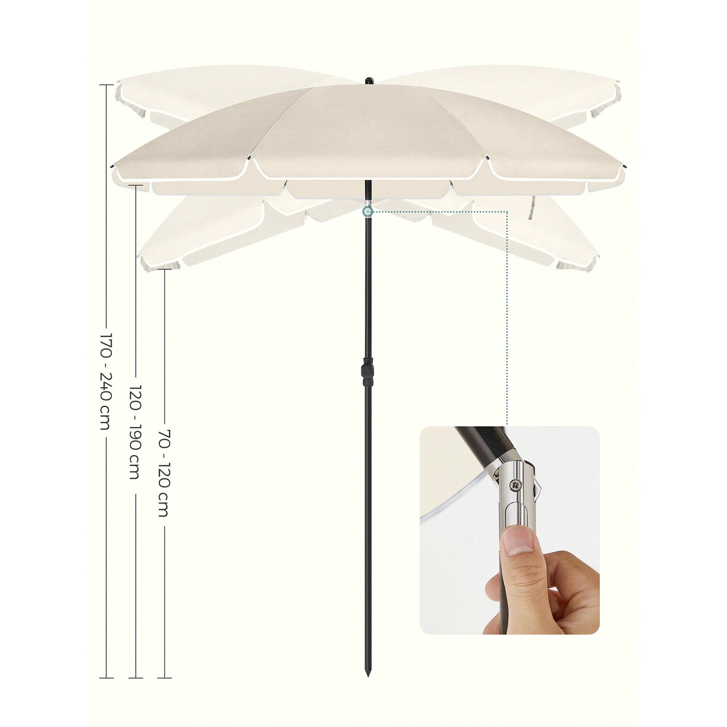 SONGMICS Portable Beach Parasol with UPF 50 Protection