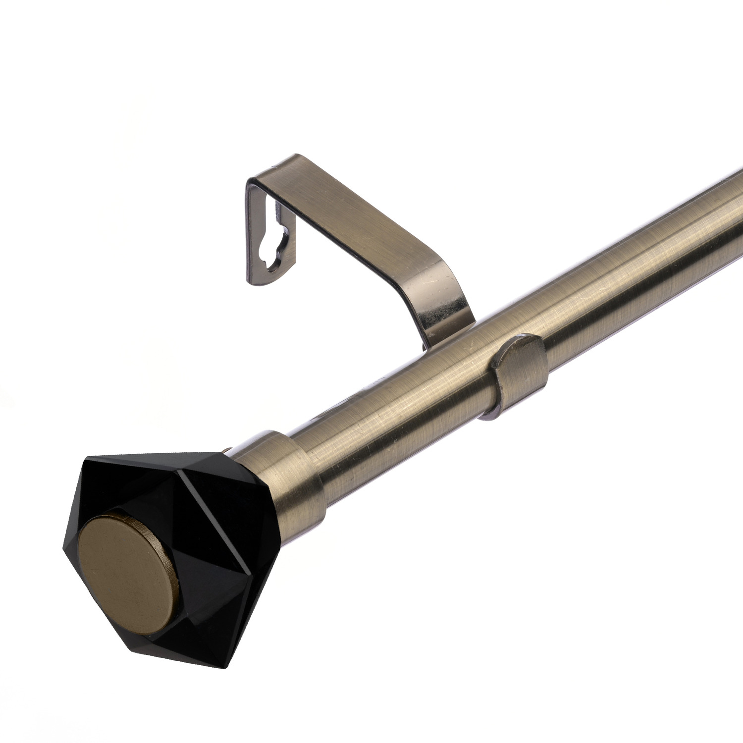 19mm Extendable Metal Curtain Pole with Diamond Finials - Antique Brass / 120 - 210 cm