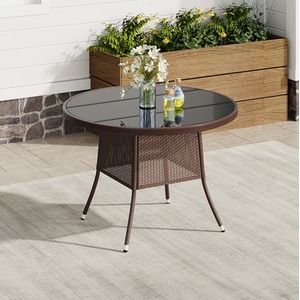 Garden Wicker Tempered Glass Table with Parasol Hole
