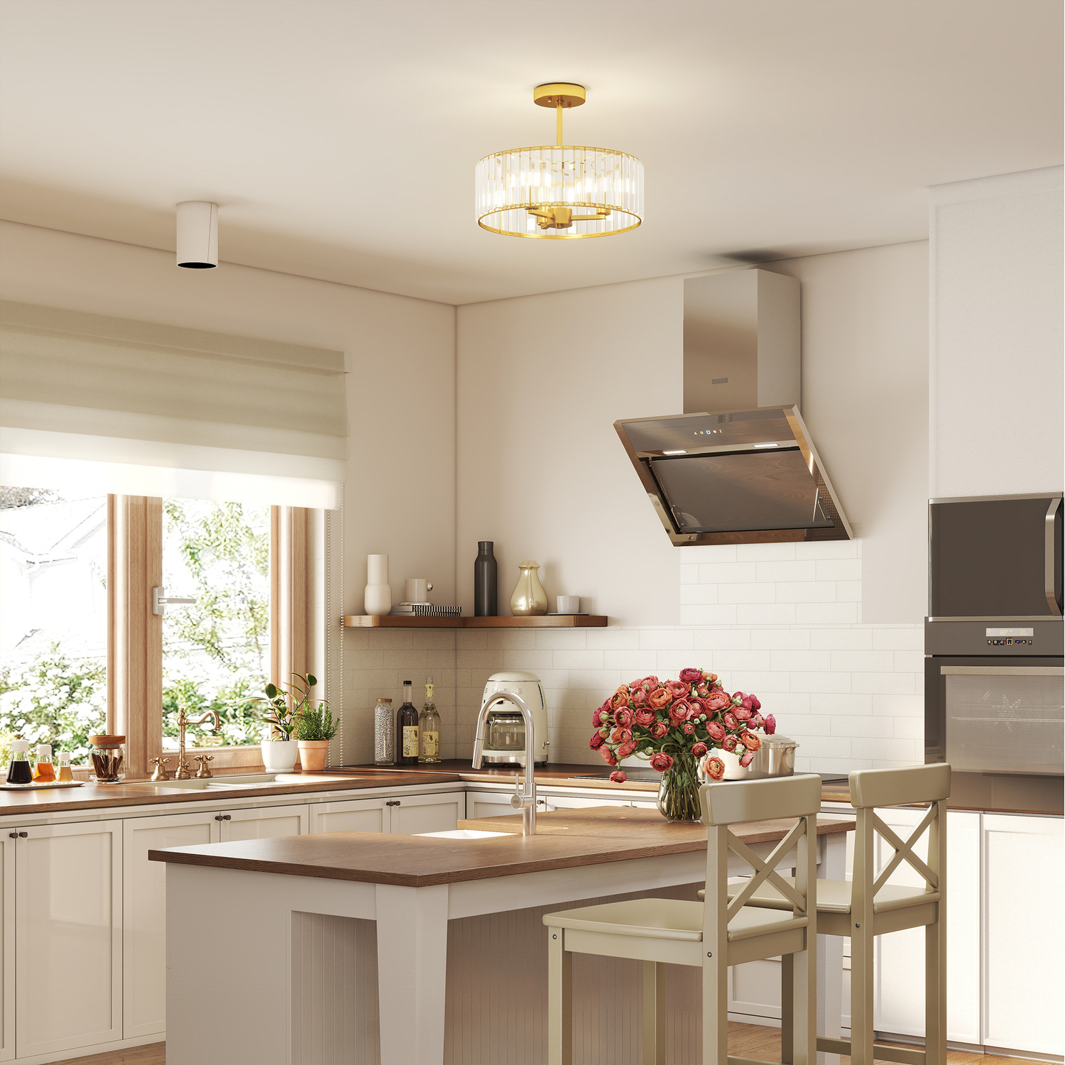 HOMCOM Semi Flush Mount Crystal Ceiling Light Fixture