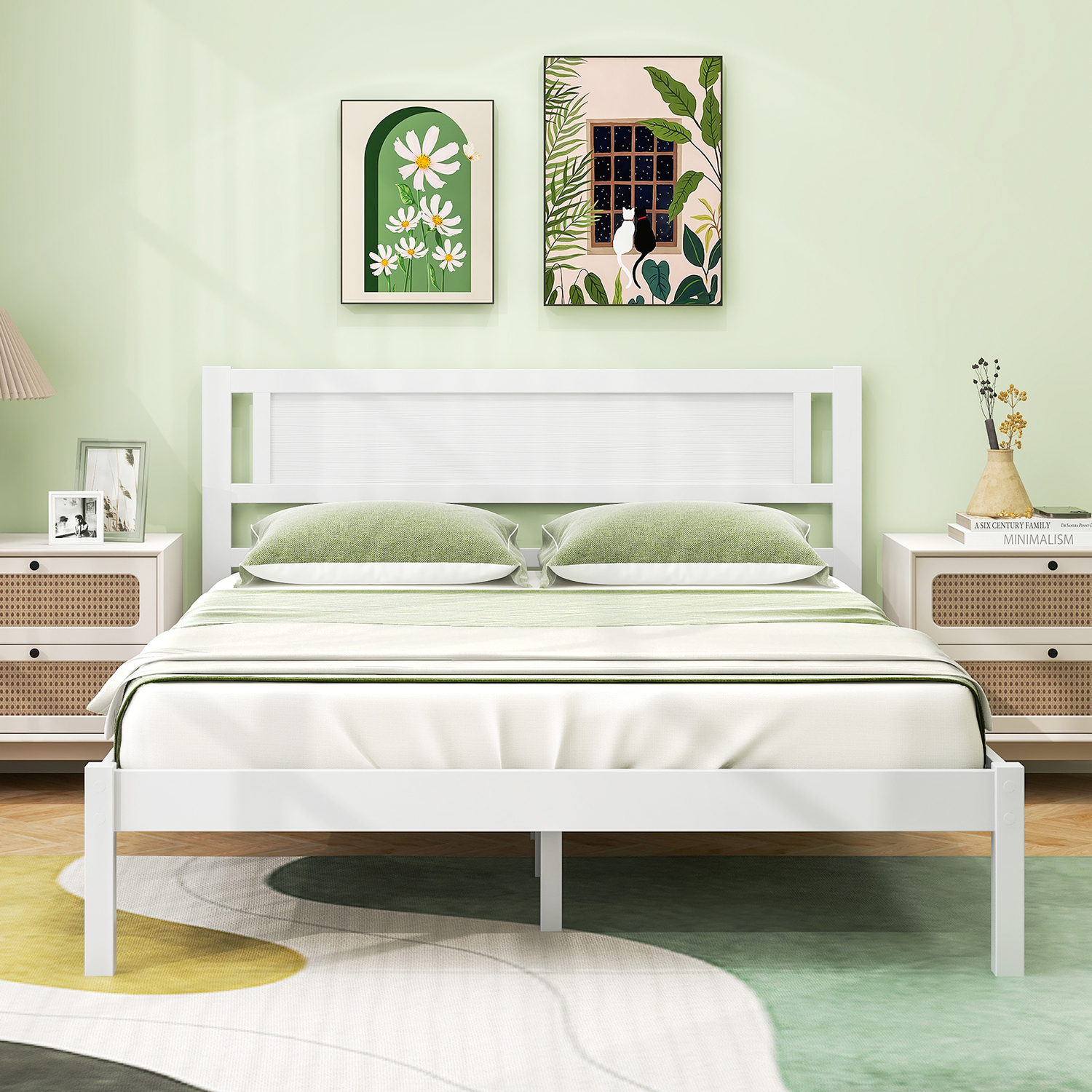 Modern Slat Support Platform Bed Base - White