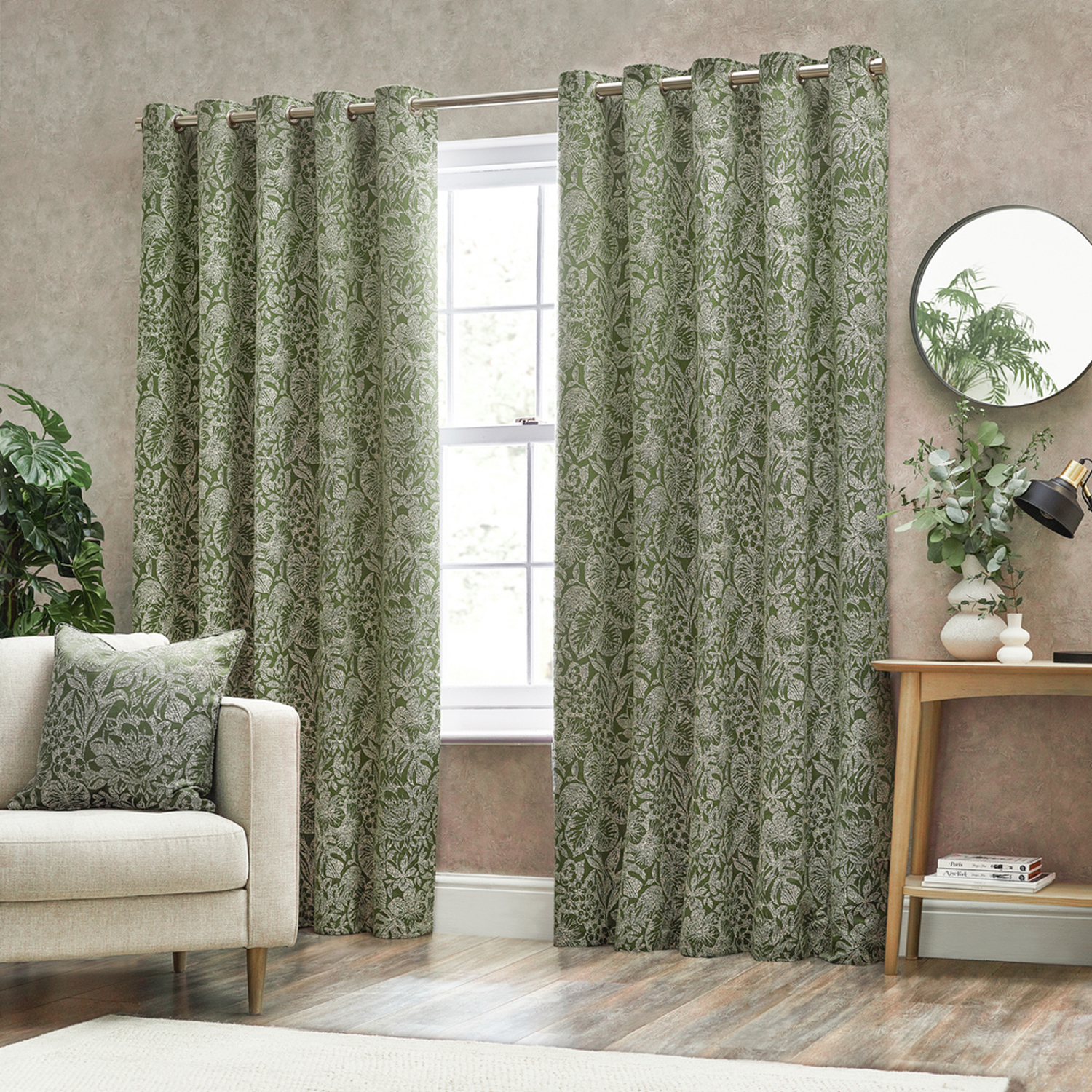 Bali Jacquard Eyelet Curtain Pair - Olive / 137cm / 229cm
