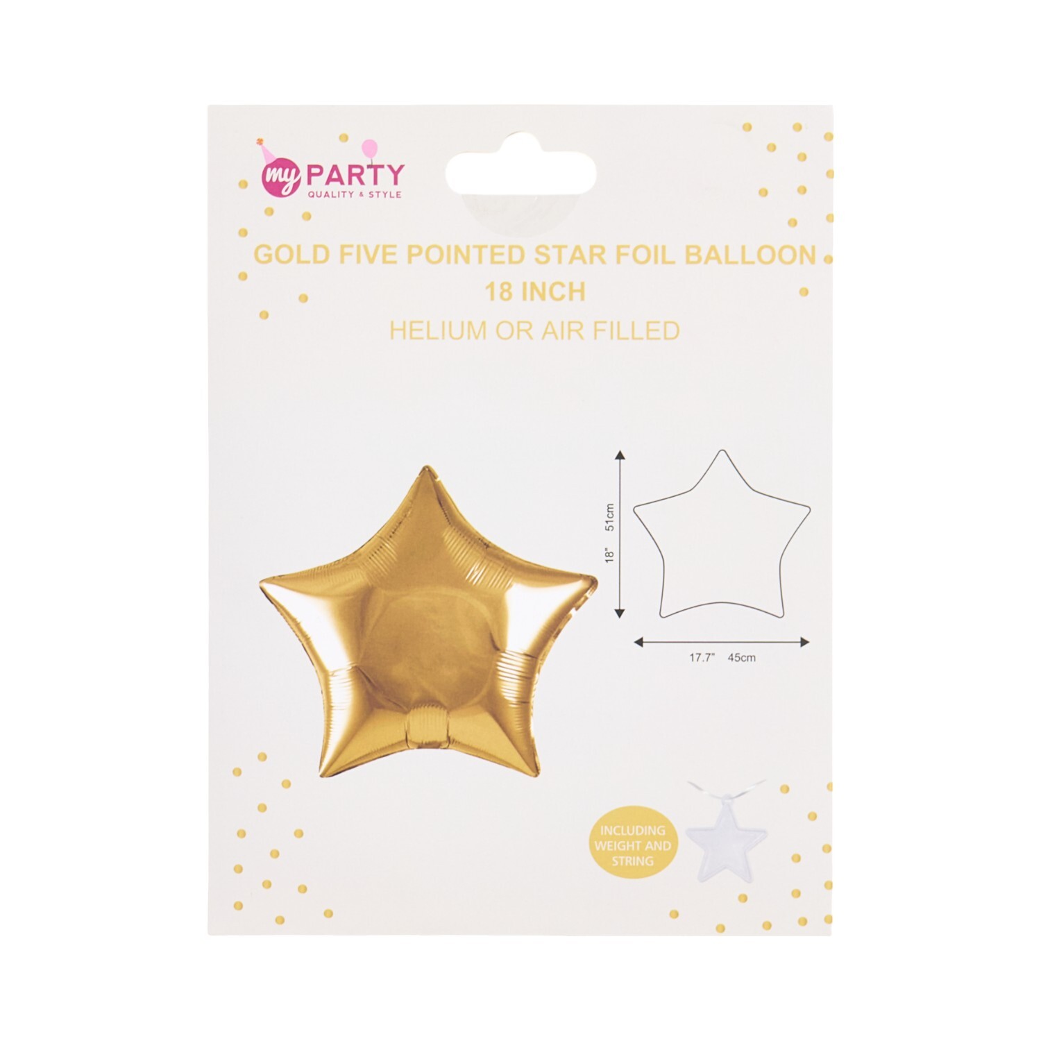 Five Pointed Star Foil Balloon - Gold
