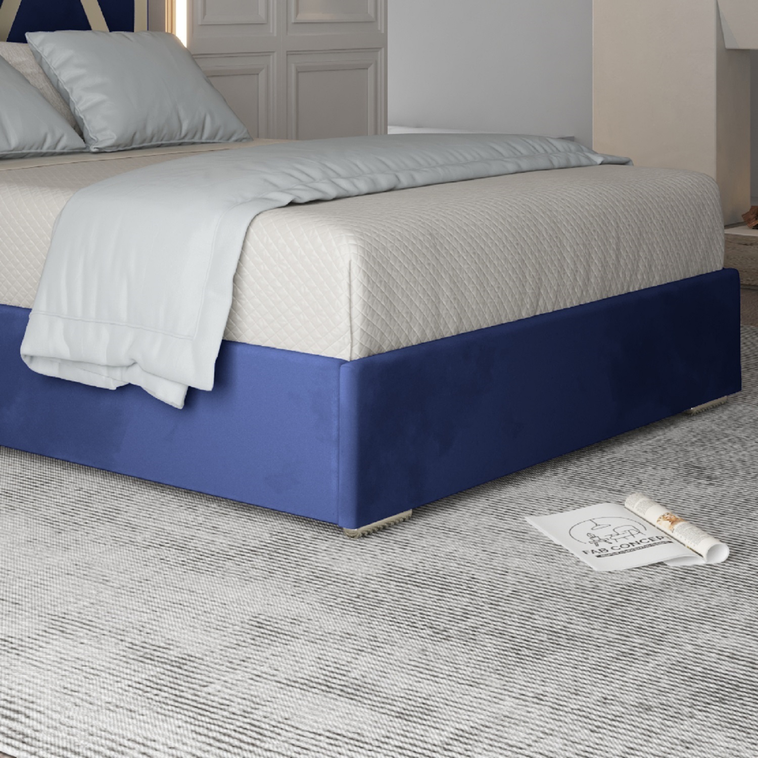 Belgrave Soft Velvet Upholstered Metal Bed Frame - Blue Superking