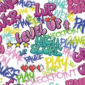 Graffiti Gamer Wallpaper in Pink on White