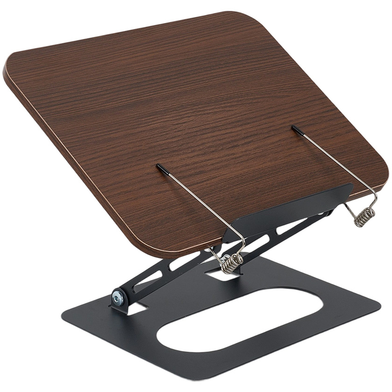 Adjustable Book Stand Book Holder With Page Clips - Black Walnut