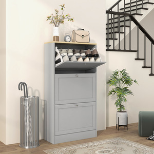 Grey HOMCOM Narrow Shoe Cabinet with 3 Flip Doors shot 10809676