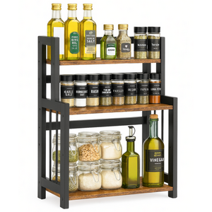 Kitchen Countertop Organiser Spice Rack Storage Shelf Rustic Brown