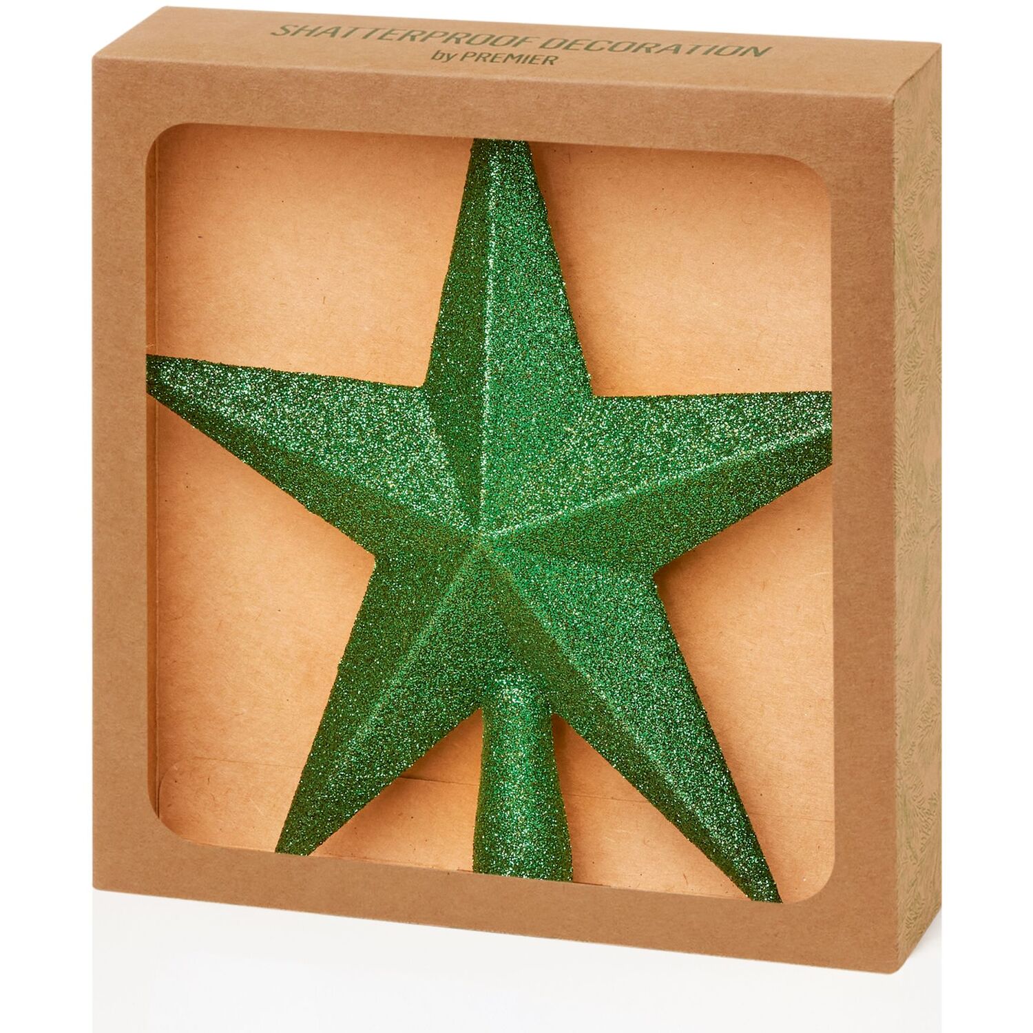 Green Christmas Tree Star Topper Plastic Green Glitter Decoration 20cm