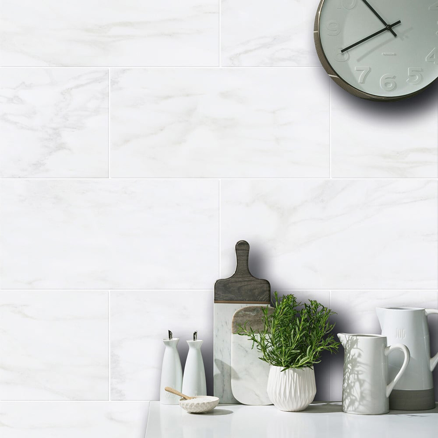 Johnson Tiles Bianco Marble Effect Satin Finish White Rectified Tile L600 x W300mm 9 Pack