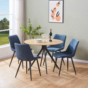 Aspen Light Oak Round Table and 4 Fabric Chair Dining Set