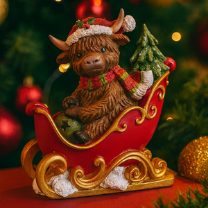 Christmas Highland Cow and Sleigh Ornament