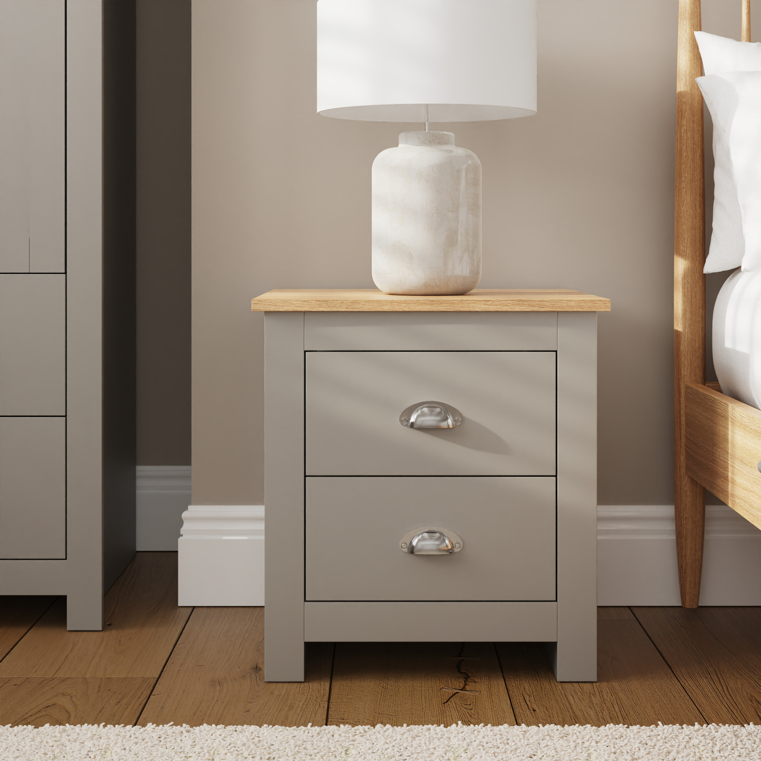 Gfw Lancaster 2 Drawer Bedside - Grey