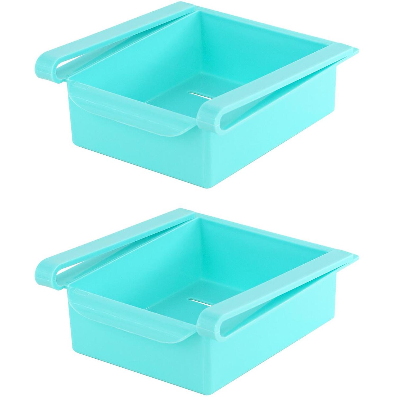 Retractable Fridge Drawer Organiser Storage Basket Set Of 2 - Blue