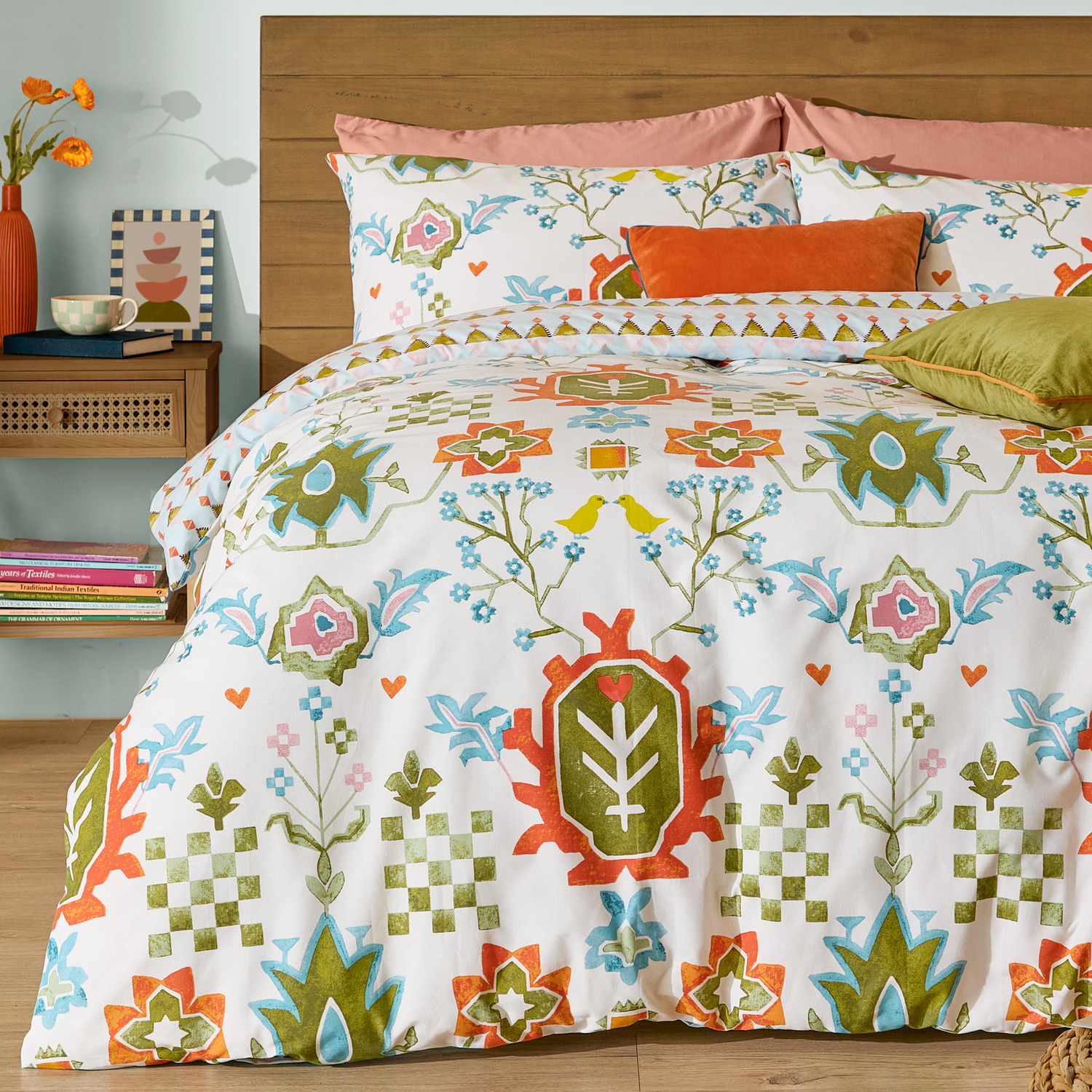 Dilara Reversible Printed Duvet Cover Set - Blue Single
