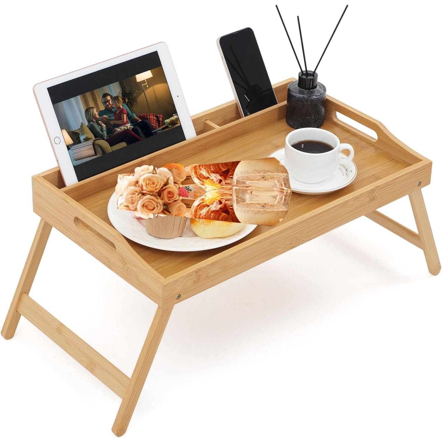 Image of Bamboo Breakfast Bed Tray Table With&hellip;