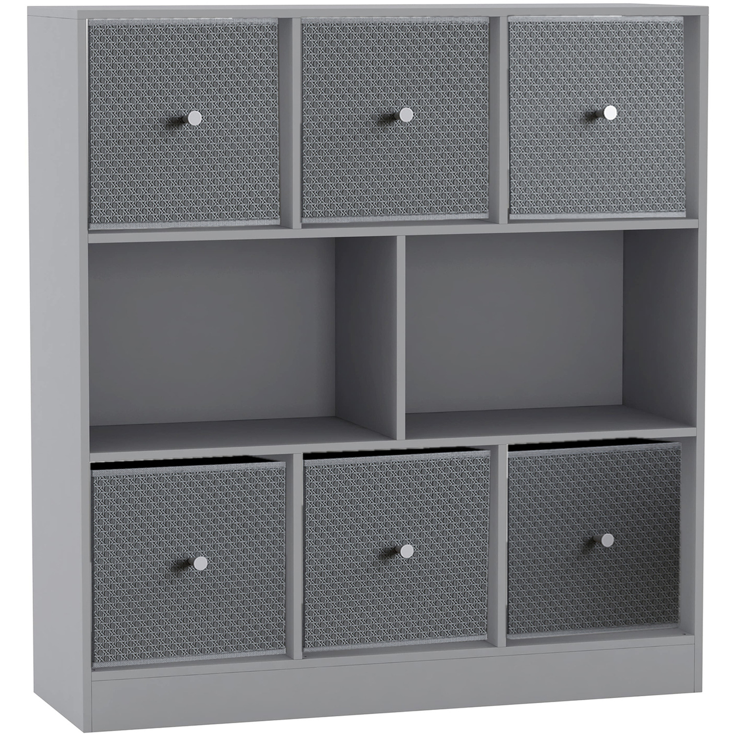 8 Grey Cube Bookcase With 6 Fabric Storage Drawers Inserts - Light Grey Drawer