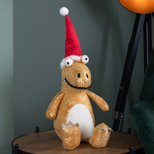 60cm Gold Plush Zilla Dino Christmas Decoration with Santa Hat