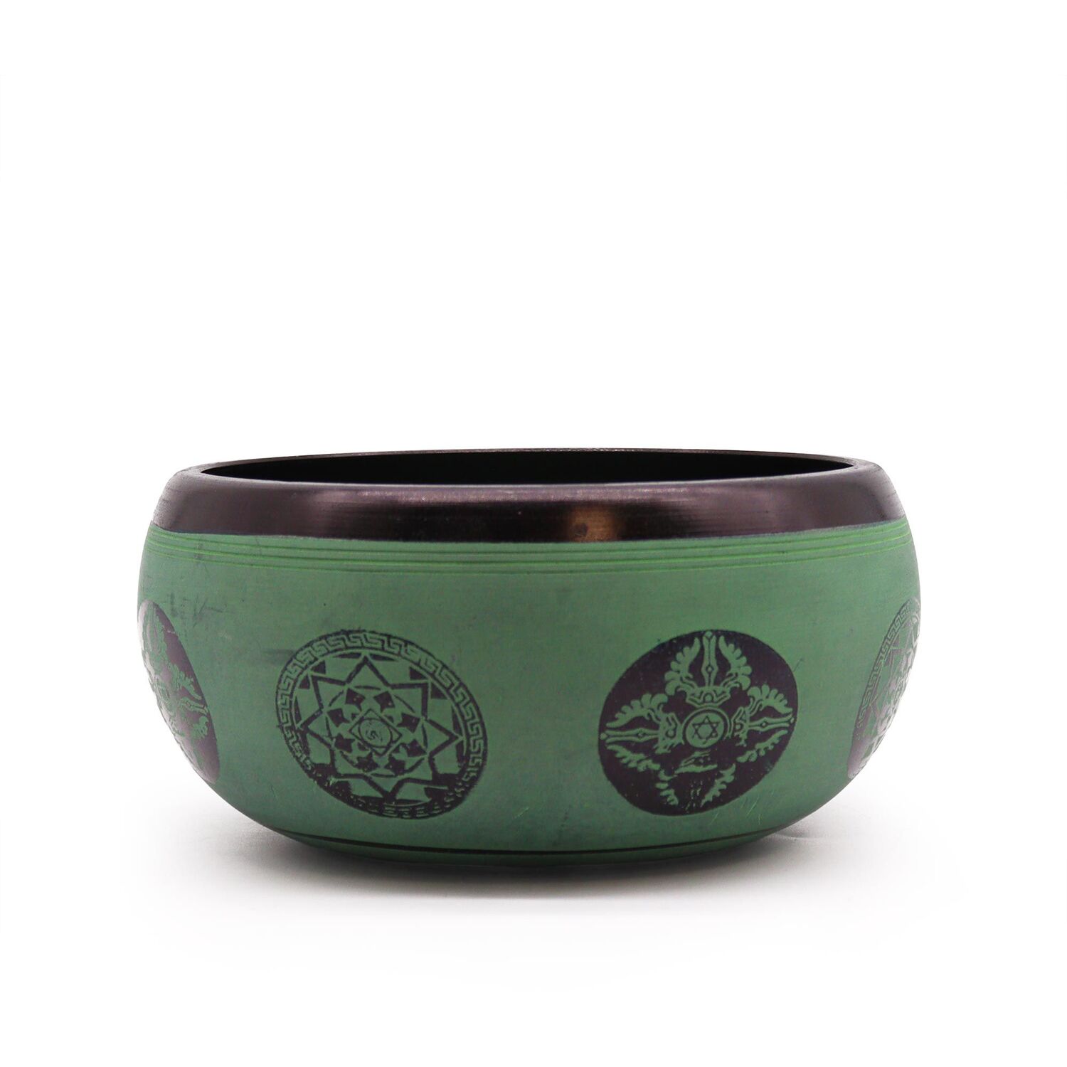 Earth Powder Singing Bowl Mandala Buddha 16cm - Green