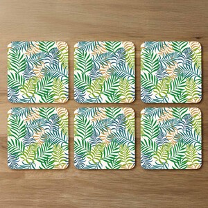 Green Tropical Palm Leaves Designer Coaster Set