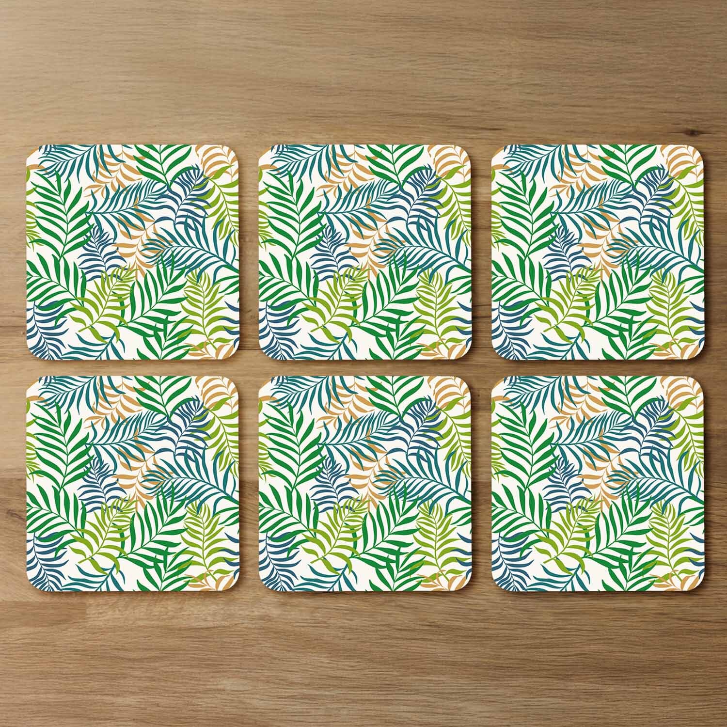 Green Tropical Palm Leaves Designer Coaster Set - Green