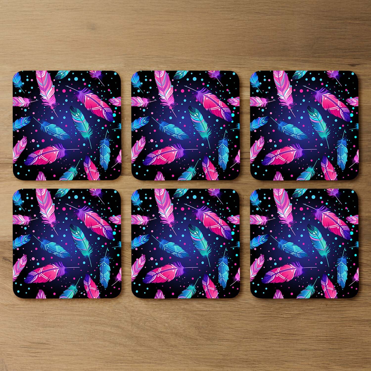 Image of Painted Bird Feathers Coaster - Blue