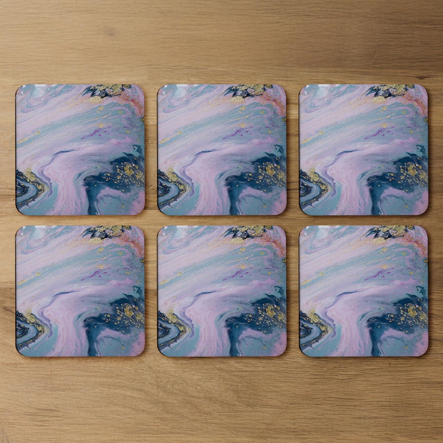 Blue  Pink Marble Coaster - Purple