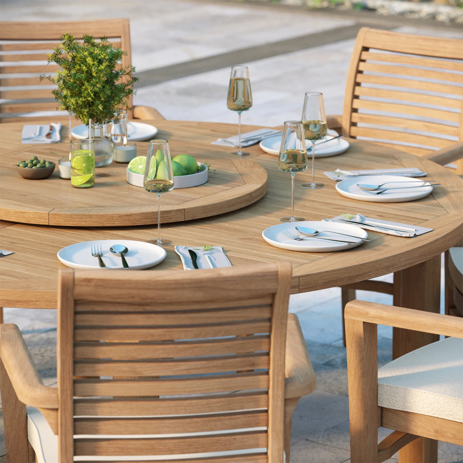 Verona Teak Garden Dining Table And 8 Seat Chair Set - Teak Table 8 Chairs Black Cushions
