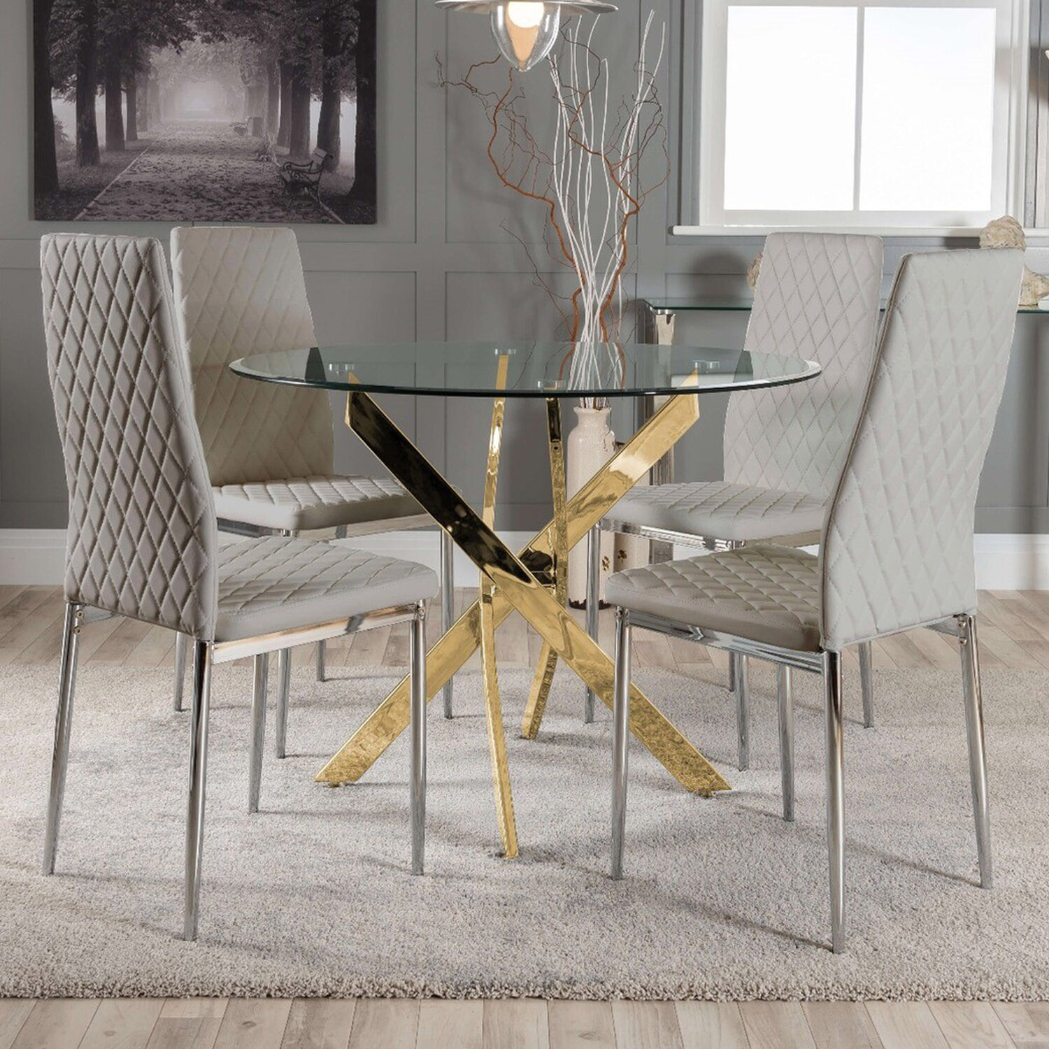 Novara Dining Table With Four Milan Dining Chairs - Grey