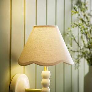 Florie Natural Linen Tapered Scalloped Pastel Trim Mini Lamp Shade - Linen / No
