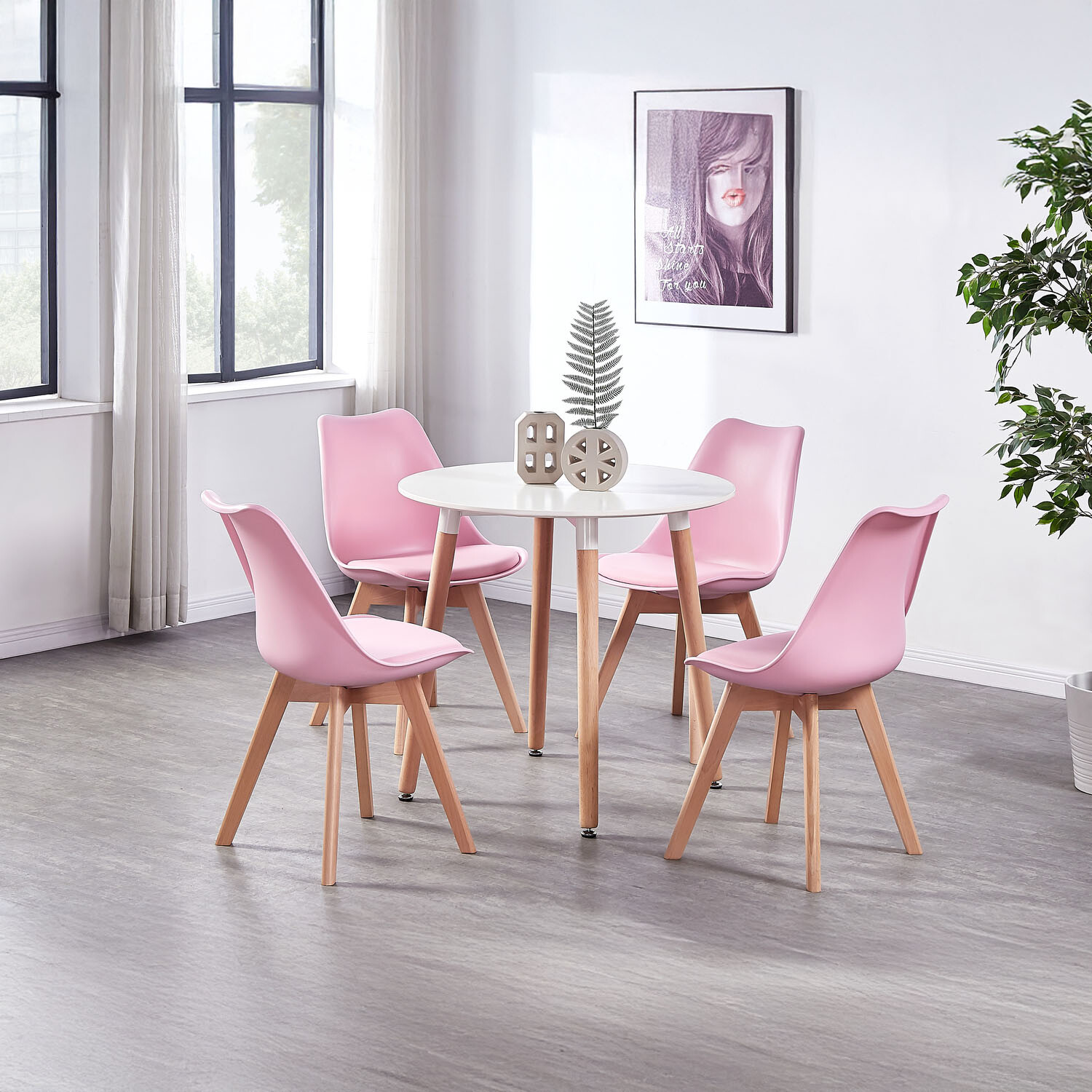 Life Interiors Round Lorenzo Dining Set With A Table And Chairs Set Of 4 - Pink