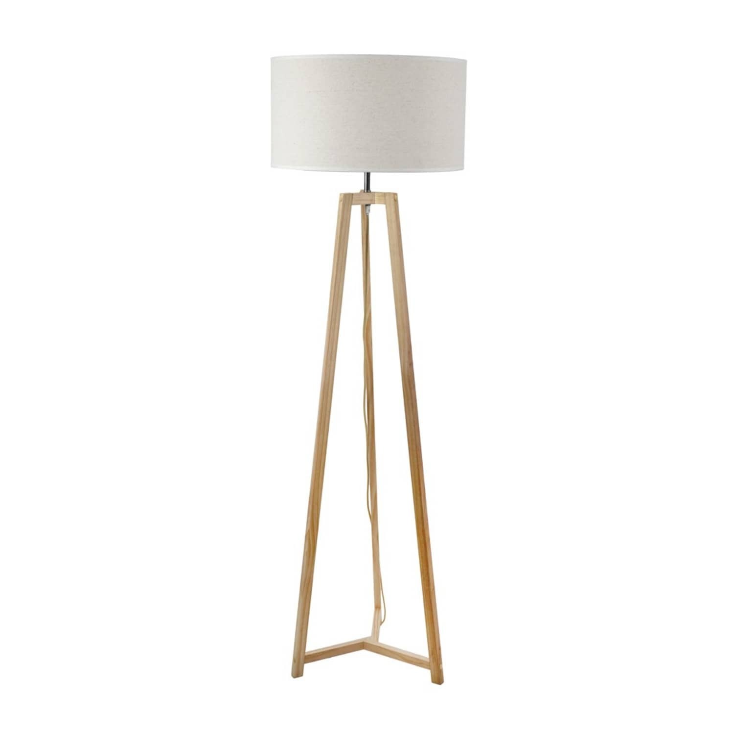ValueLights Lottie Natural Wood Tripod Floor Lamp with Linen White Trim Drum Lamp Shade - Image 2