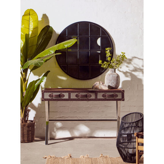 Kensington Townhouse Brown And White Genuine Cowhide Console Table