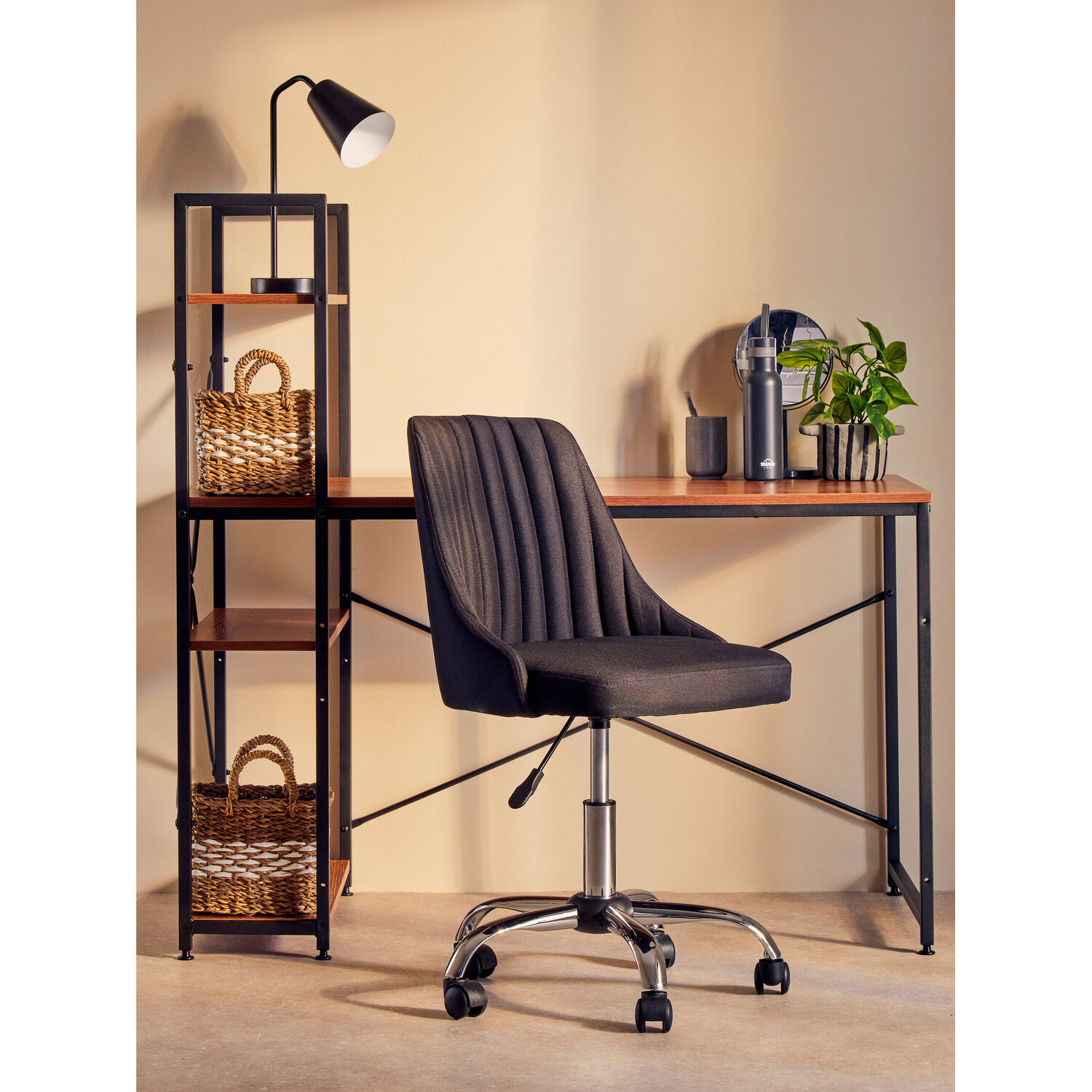Interiors By Premier Brent Ribbed Black And Chrome Home Office Chair - Black