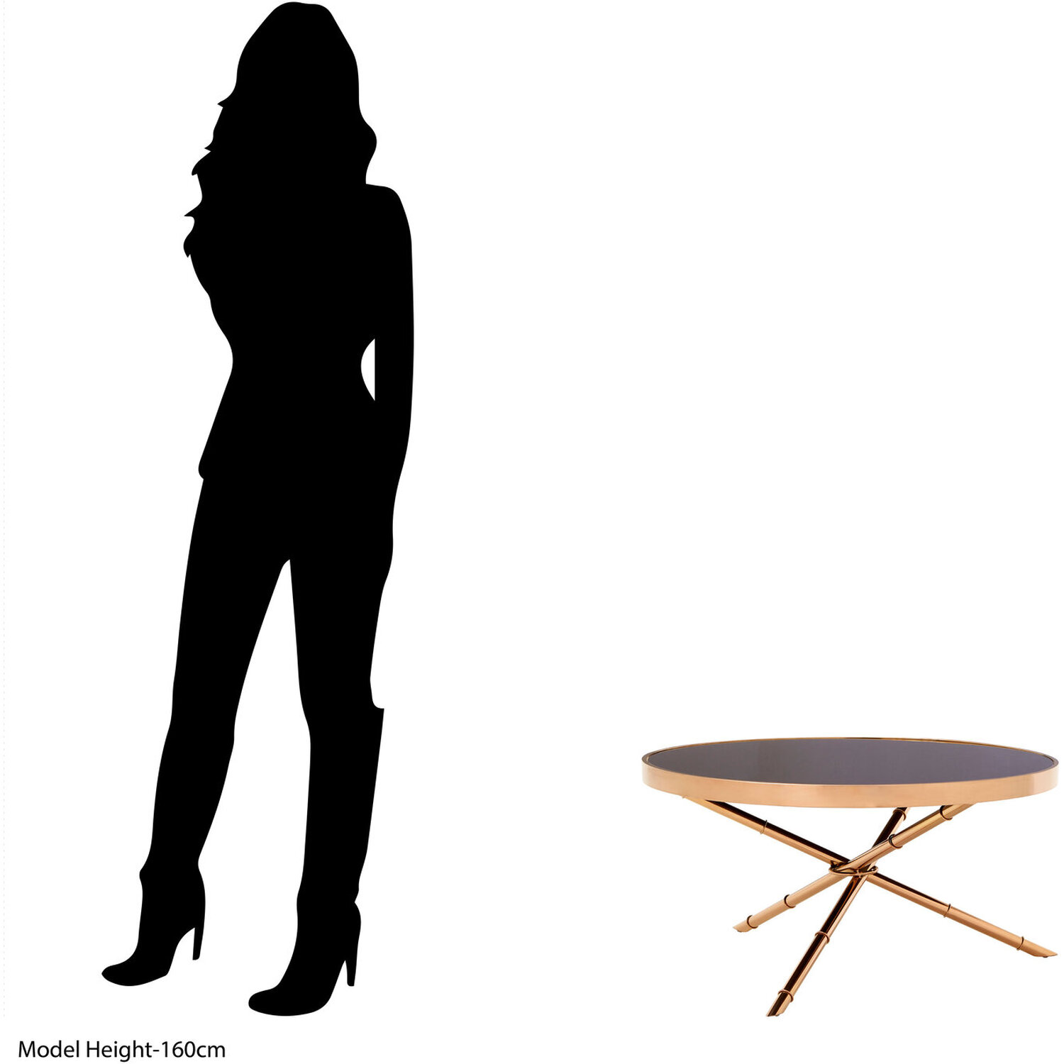 Alvaro Round Coffee Table With Rose Gold Legs And Black Glass Top - Black