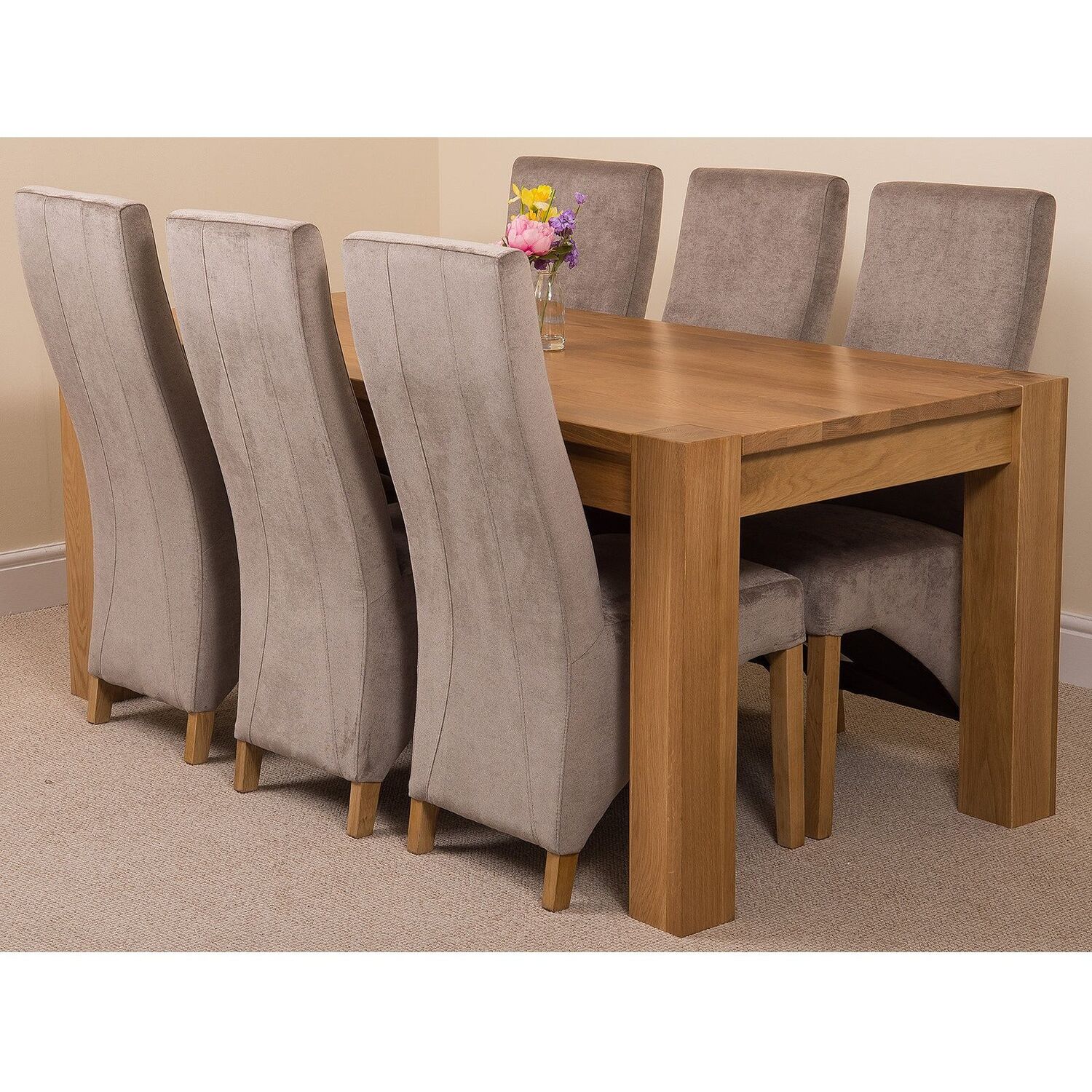 Thats Furniture Kuba 180 X 90 Cm Chunky Oak Dining Table And 6 Lola Fabric Chairs - Grey